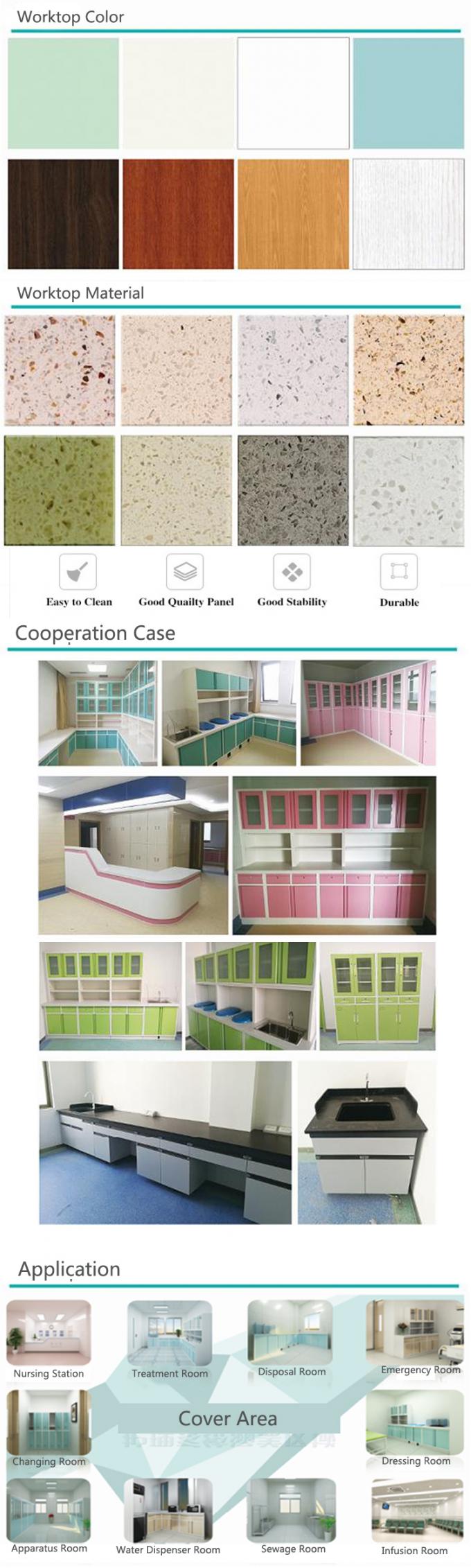 내구성 L 3000*W 600*H 850~900mm 병원 캐비닛 공급자 110도 힌지 가 있는 의료 저장 캐비닛 0